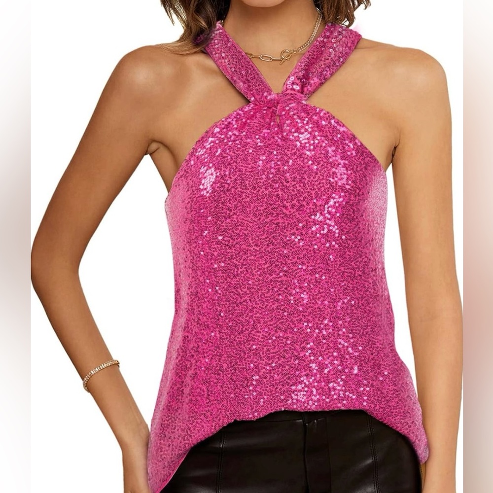 Pink sequin tank top